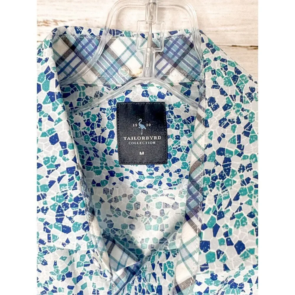 Tailorbyrd Collection Men's Geometric Print Button Down Shirt Blue Size Medium